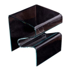 Vintage French Bent Glass Side Table Magazine Rack
