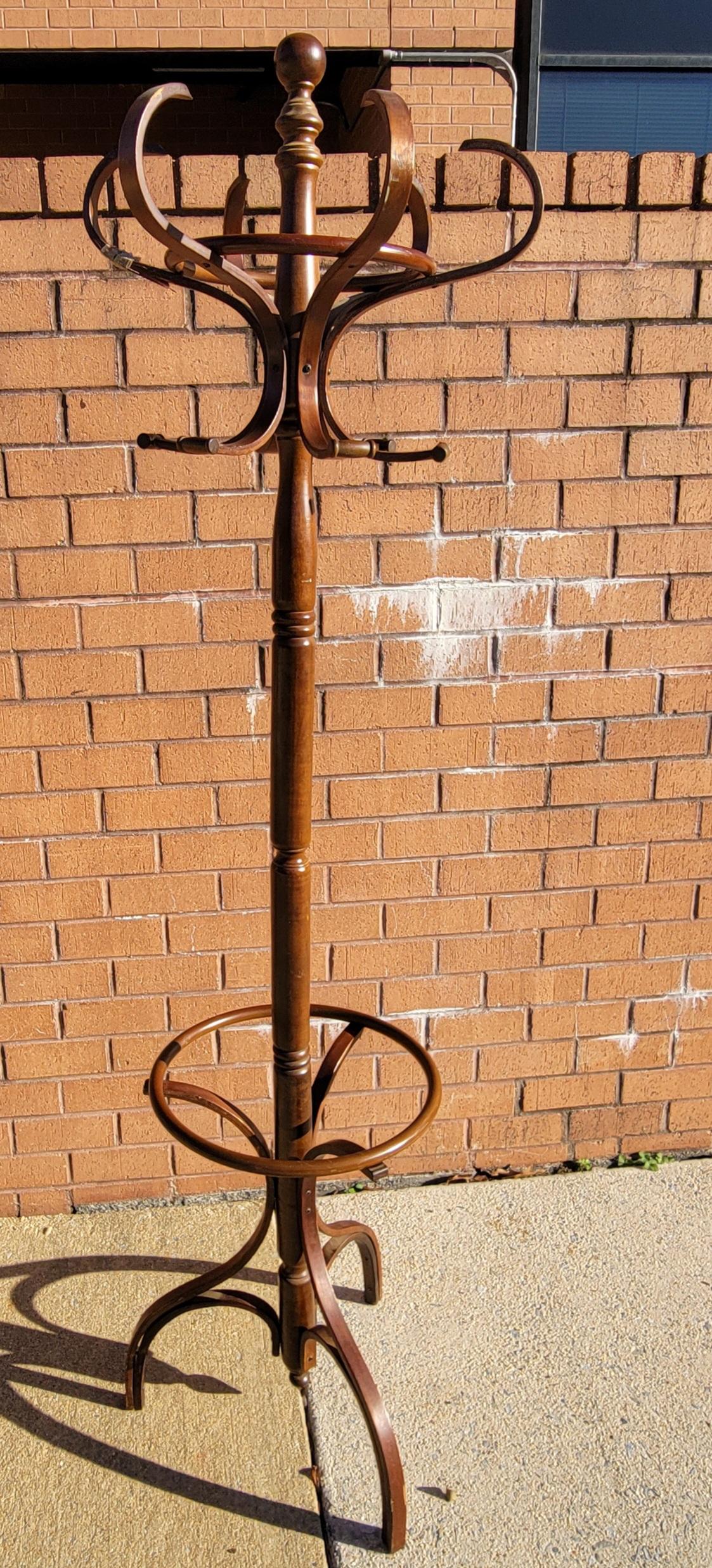 Woodwork Vintage French Bentwood Thonet Style Coat Hat Rack or Coat Hall Tree