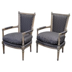 Vintage French Bergere Chairs with Custom Upholstery - a Pair