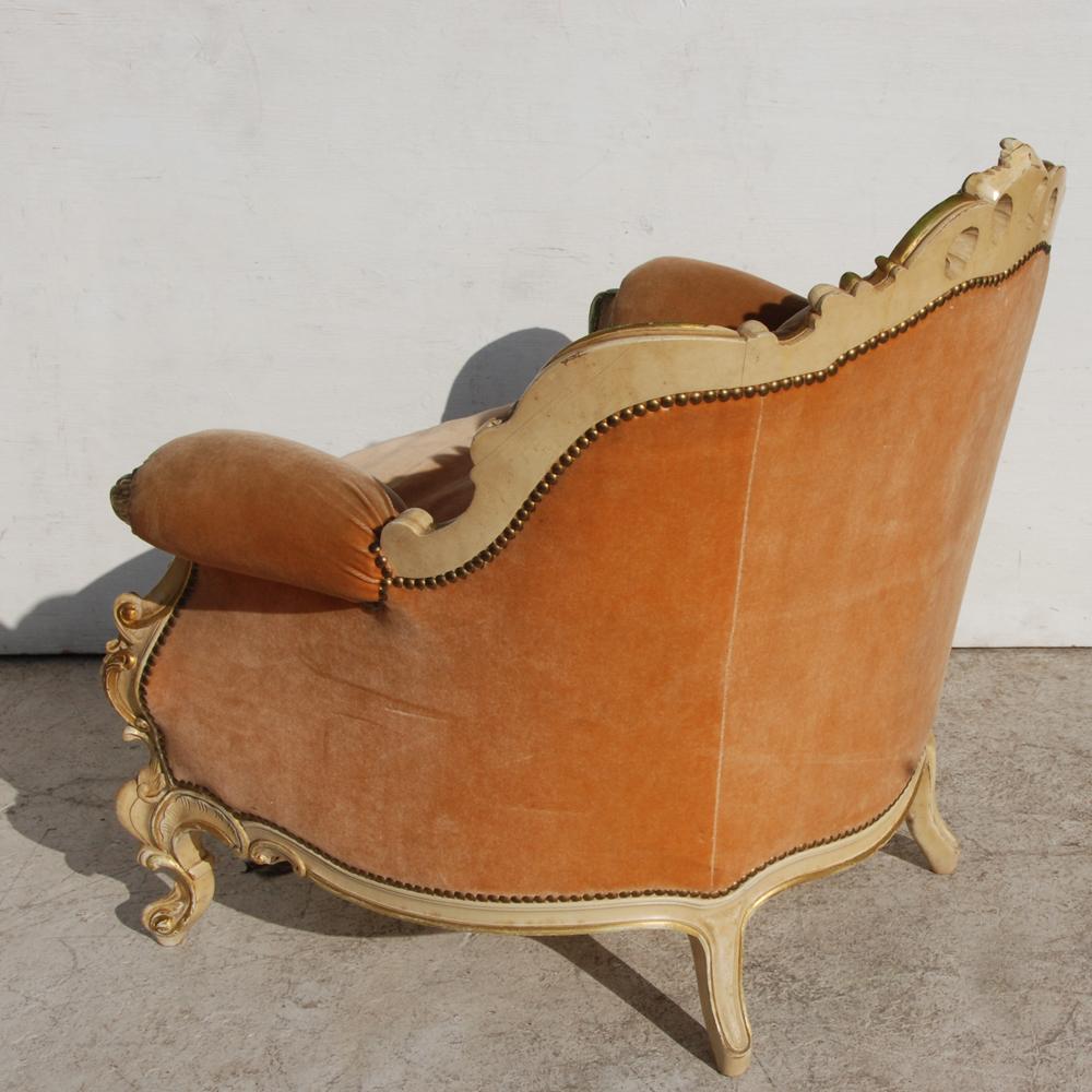 Baroque Vintage French Bergère Lounge/ Armchair in Orange Mohair For Sale