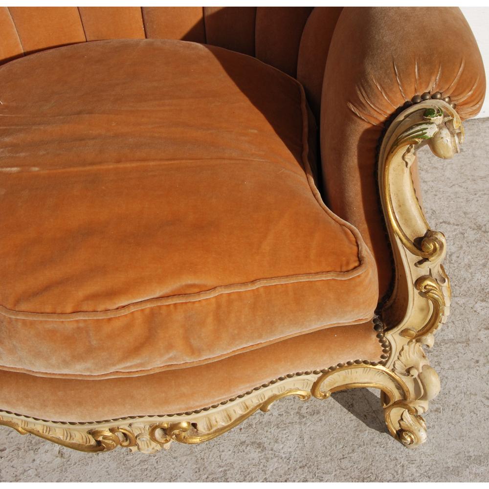 20th Century Vintage French Bergère Lounge/ Armchair in Orange Mohair For Sale