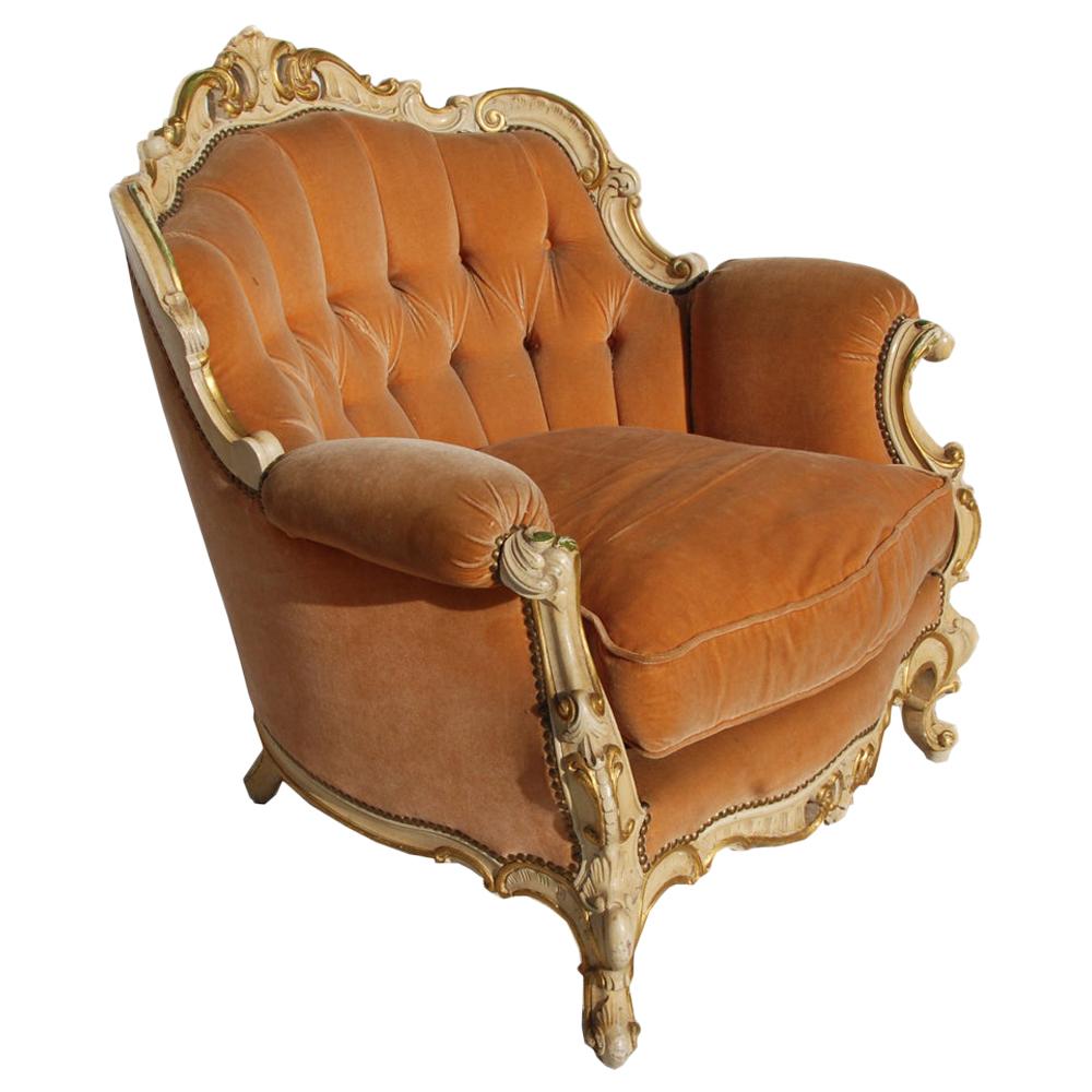 Vintage French Bergère Lounge/ Armchair in Orange Mohair For Sale