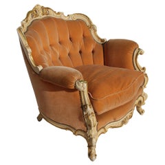Vintage French Bergère Lounge/ Armchair in Orange Mohair