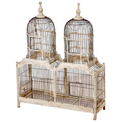 Vintage French Bird Cage, Wire and Wood, 20th Century
