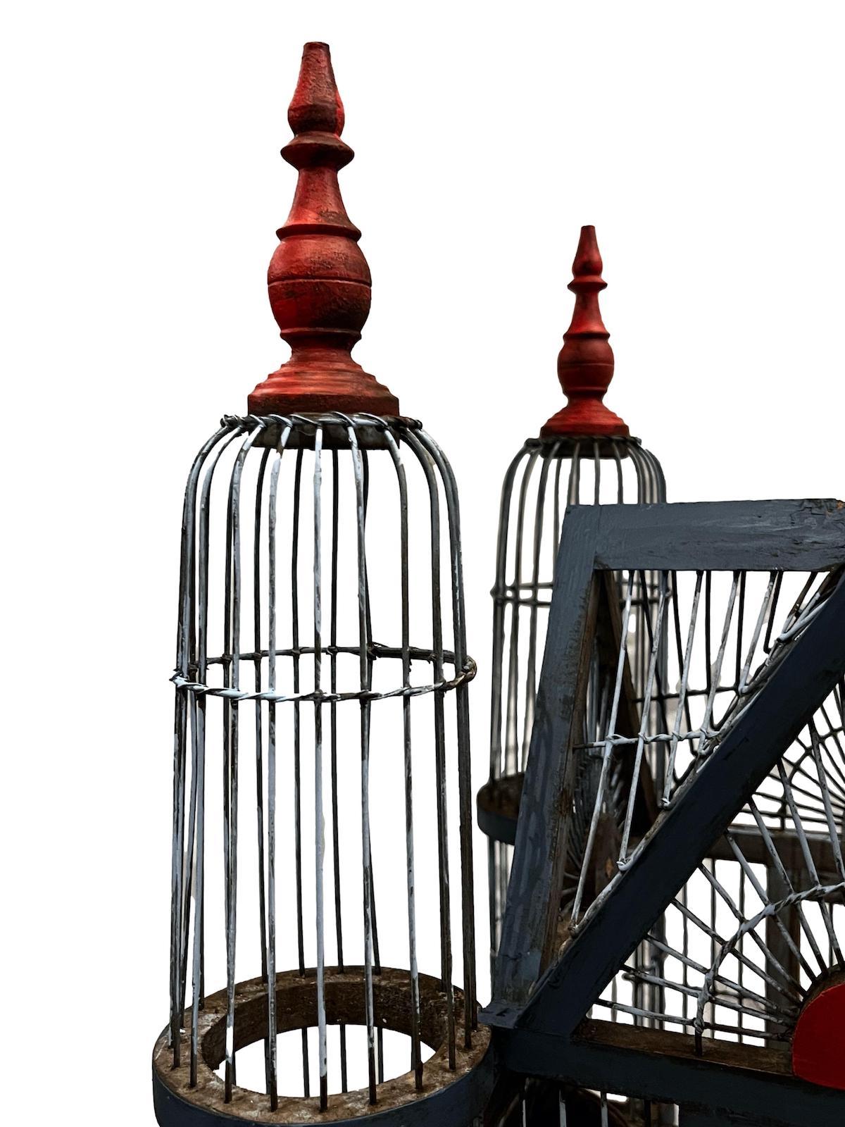 Bois Lustre français vintage en cage à oiseaux en vente