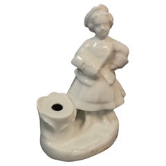Figurina e calamaio in porcellana di bisquit francese d'epoca, anni '70 - 2Y580