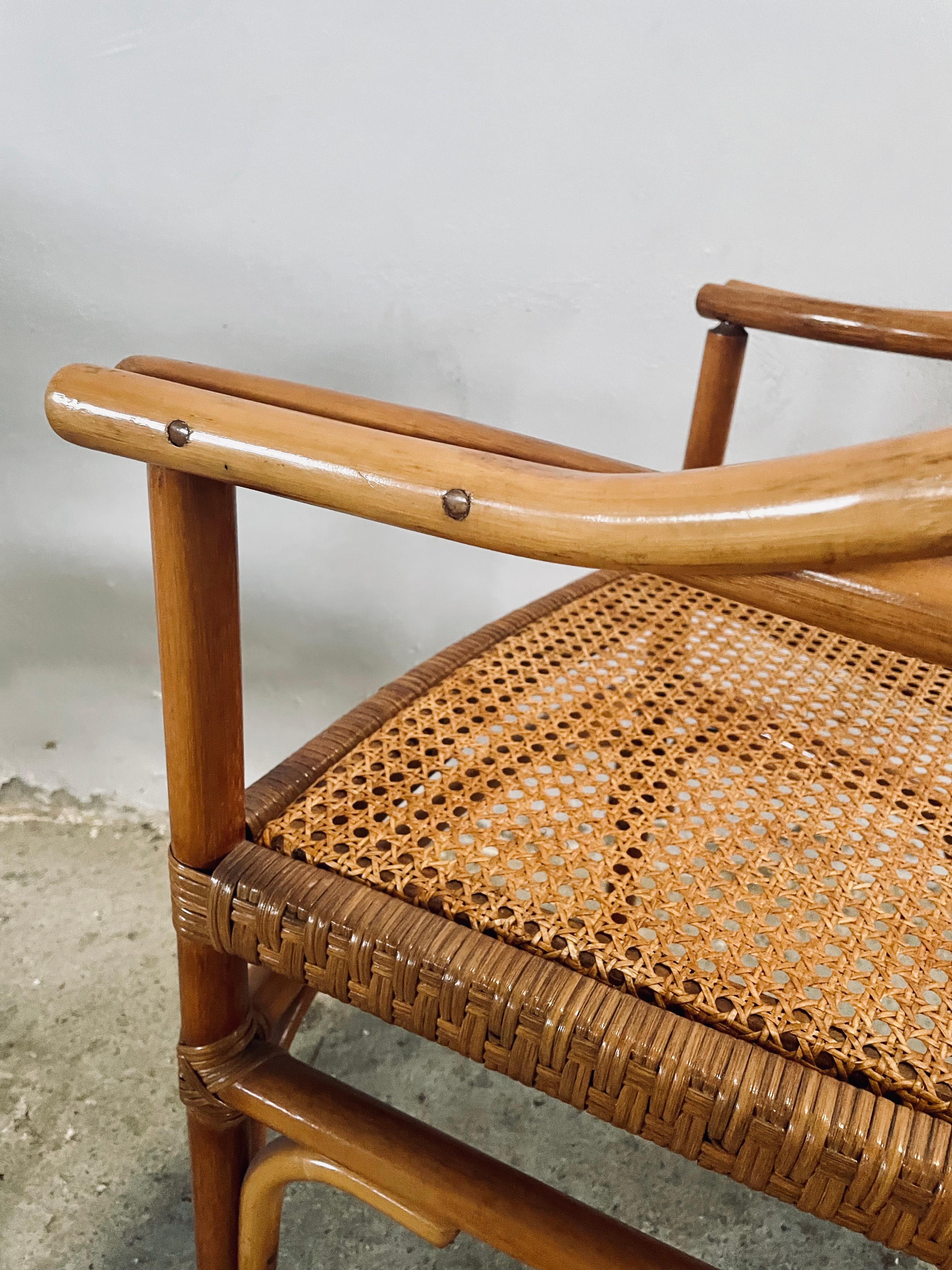 1 of 3, Rare French Vintage Bistro rattan and/o bamboo Chairs or dining chairs, original color, great patina, sturdy, strong frames, new rattan seats just replaced.

**The price on the offer is for EACH chair, there’s three available, you can buy