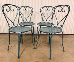 Vintage French Bistro Side Chairs with Hand Forged Scrollwork, 1953