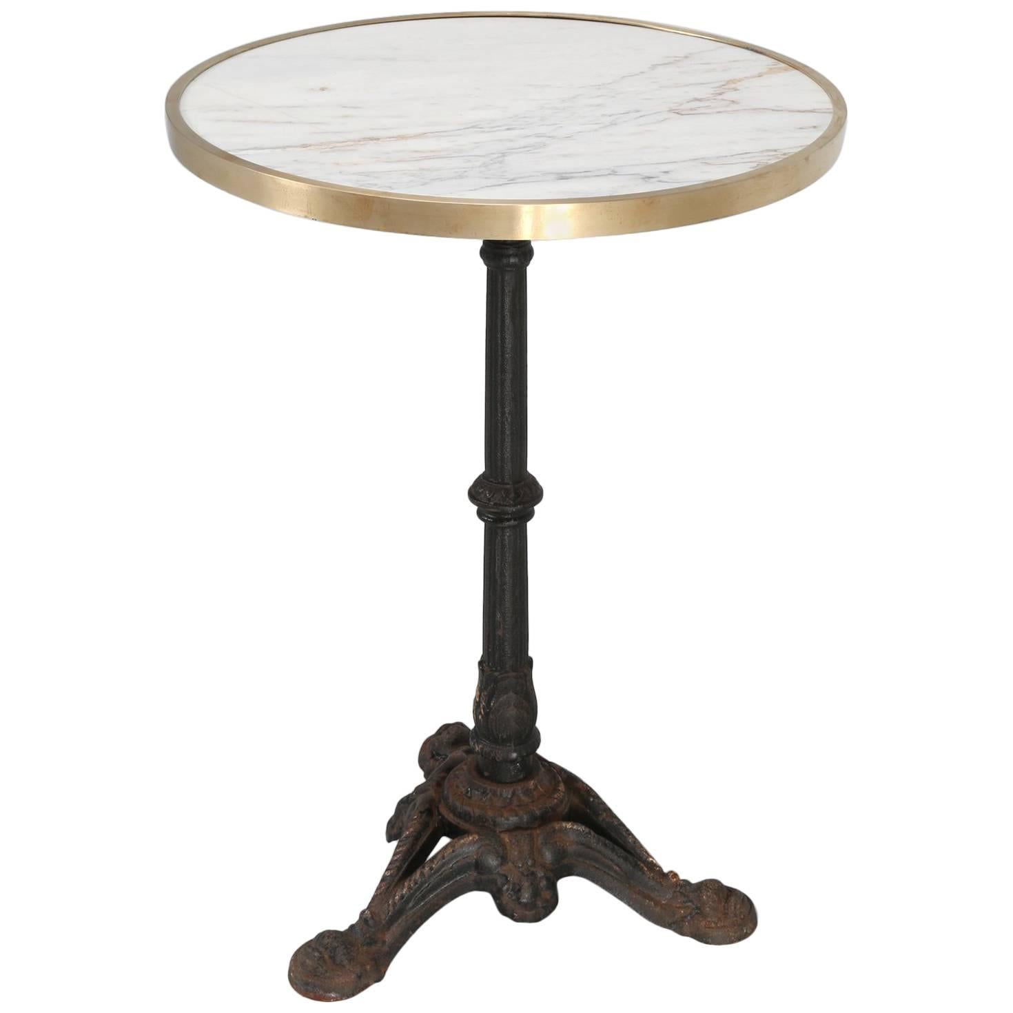 Vintage French Bistro Table in Marble and Brass, circa 1910