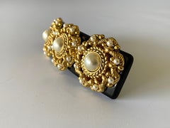 Vintage French Black Galith Gold Pearl Hair Barrette "hair clip"