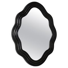 Vintage French Black Mirror With Wavy Frame