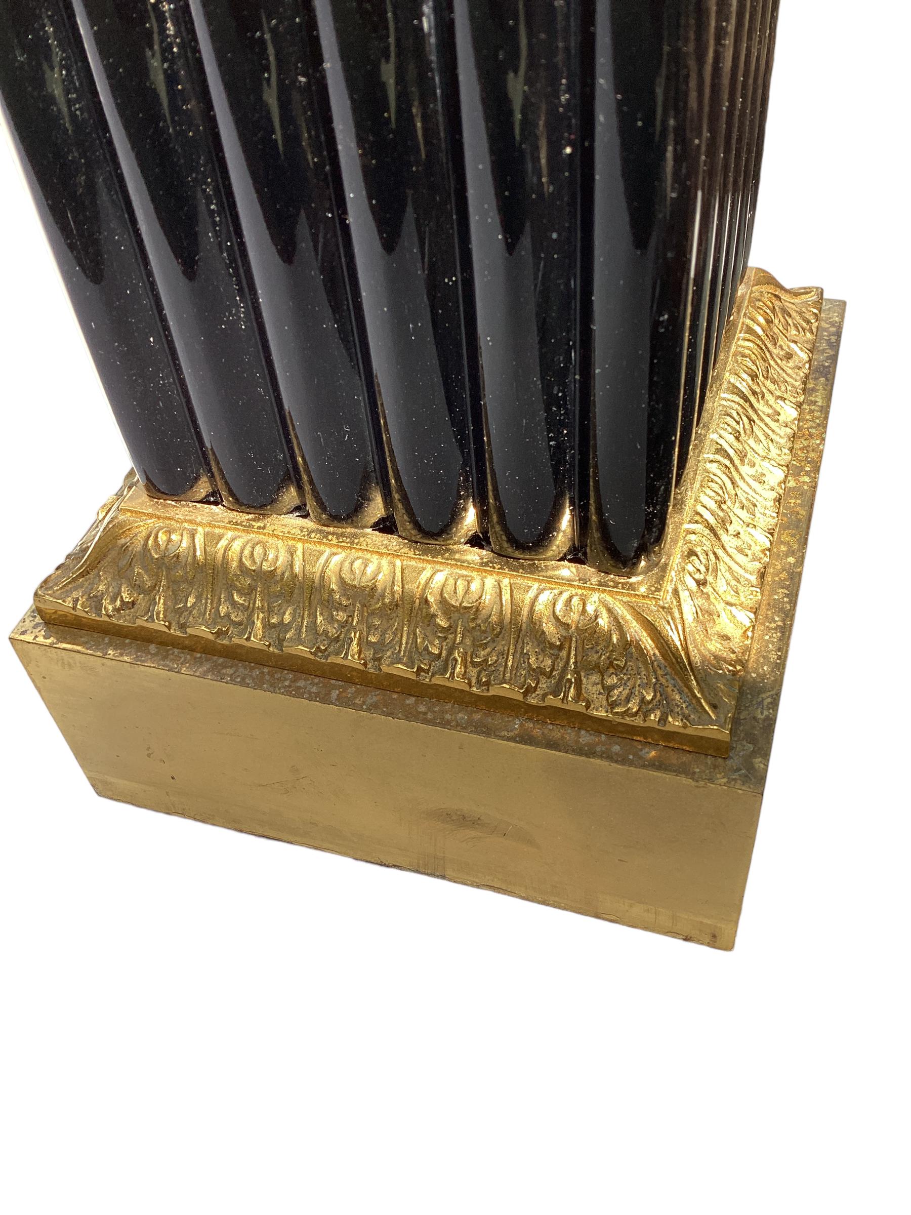Bronze Vintage French Black Opaline Reeded Column Lamp For Sale