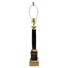 Lampe colonne cannelée française vintage en opaline noire