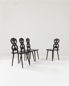 Vintage French Black Patinated Country Chairs, Set of Four