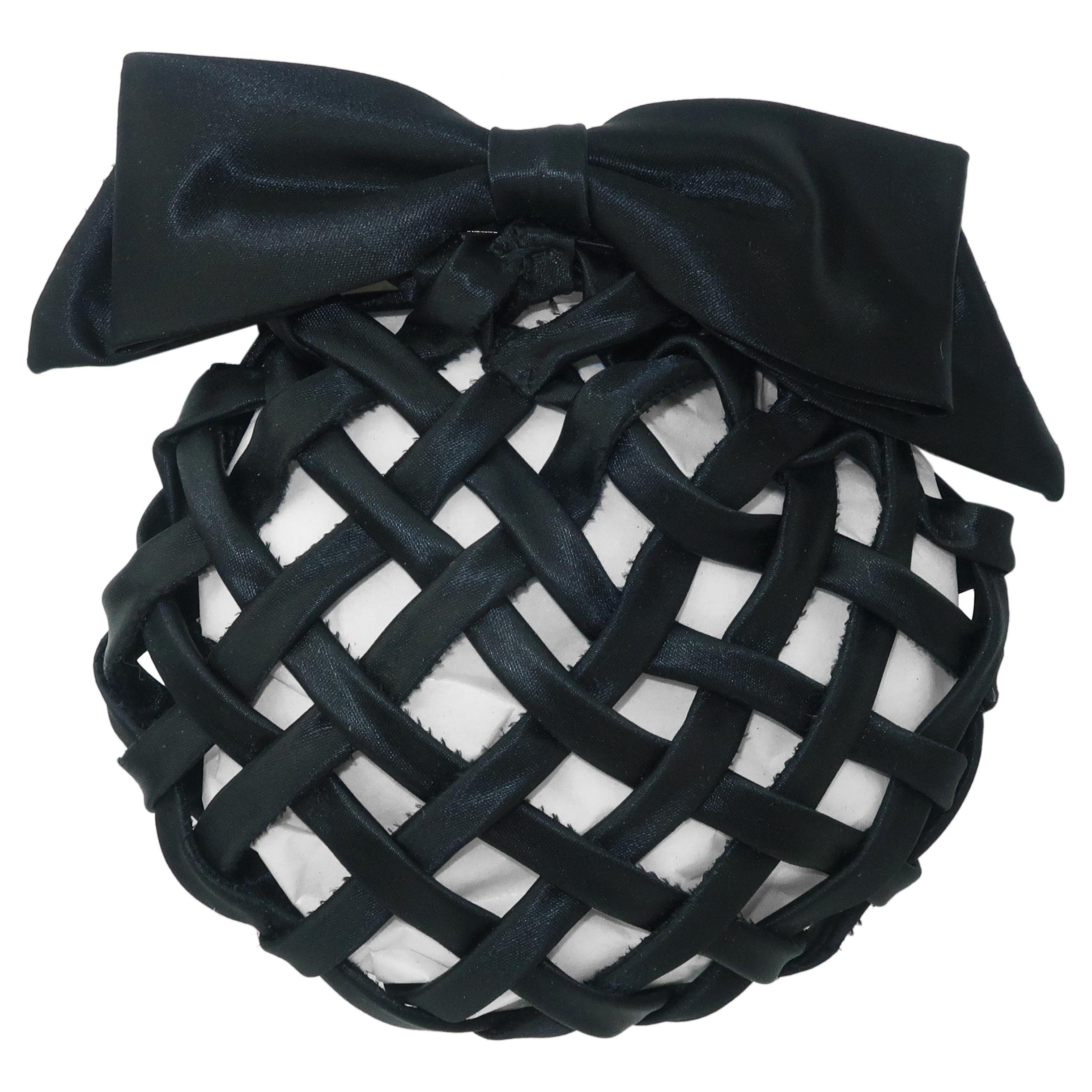 Vintage French Black Satin Lattice Snood Hair Clip