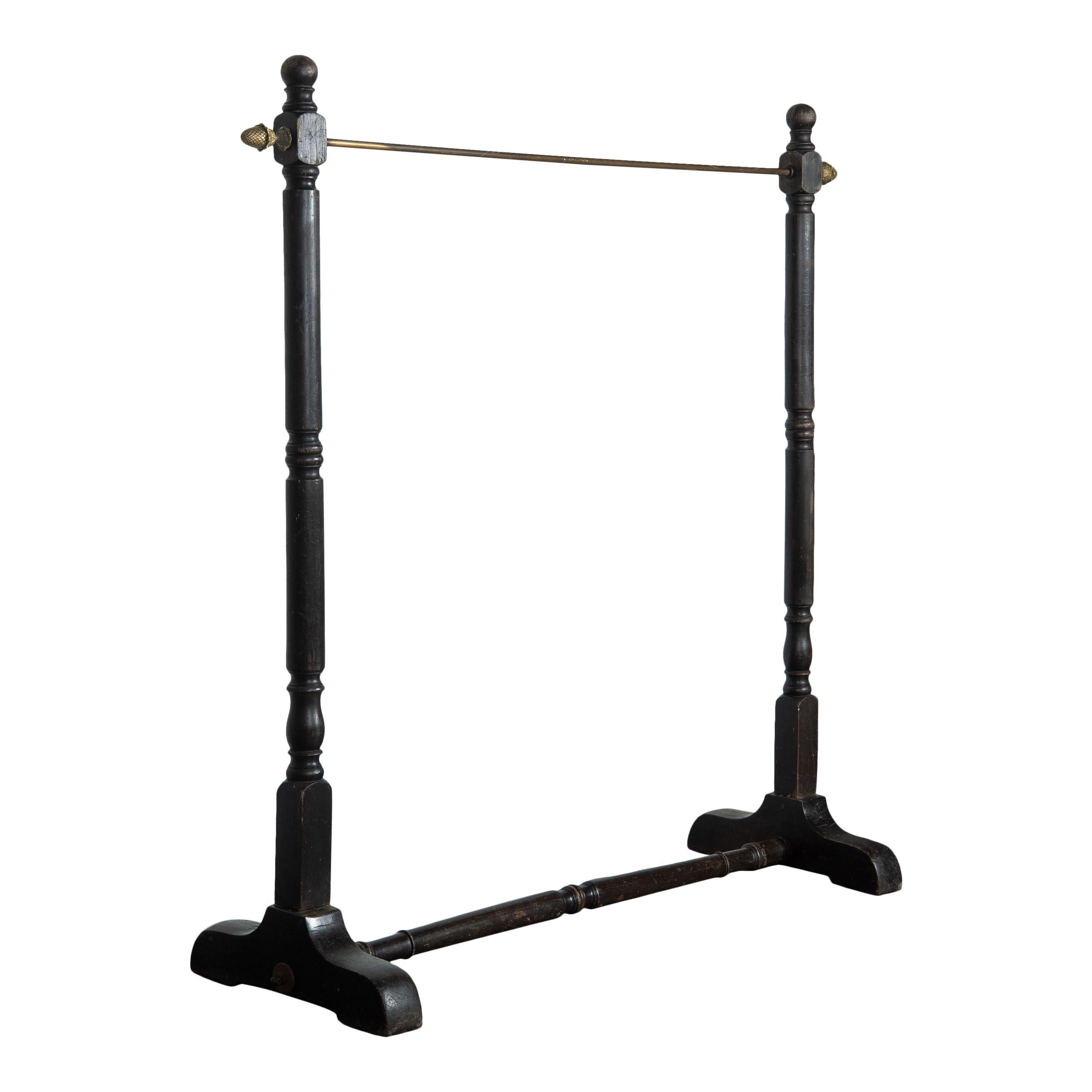 Painted Vintage French Black Wood Clothing Rack For Sale
