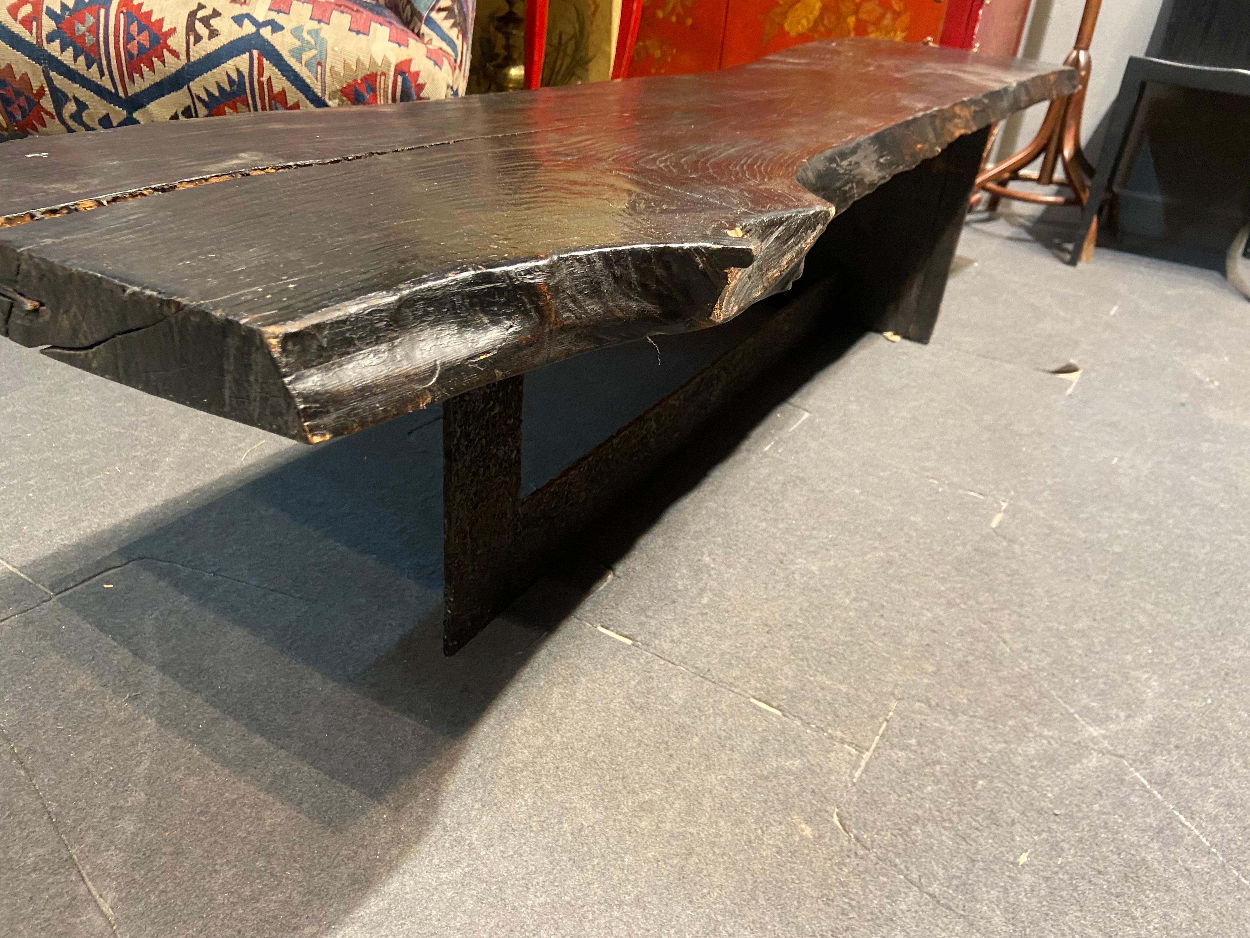 Vintage French Black Wooden Bench Raised on Metal Feet Brutalist Period For Sale 8