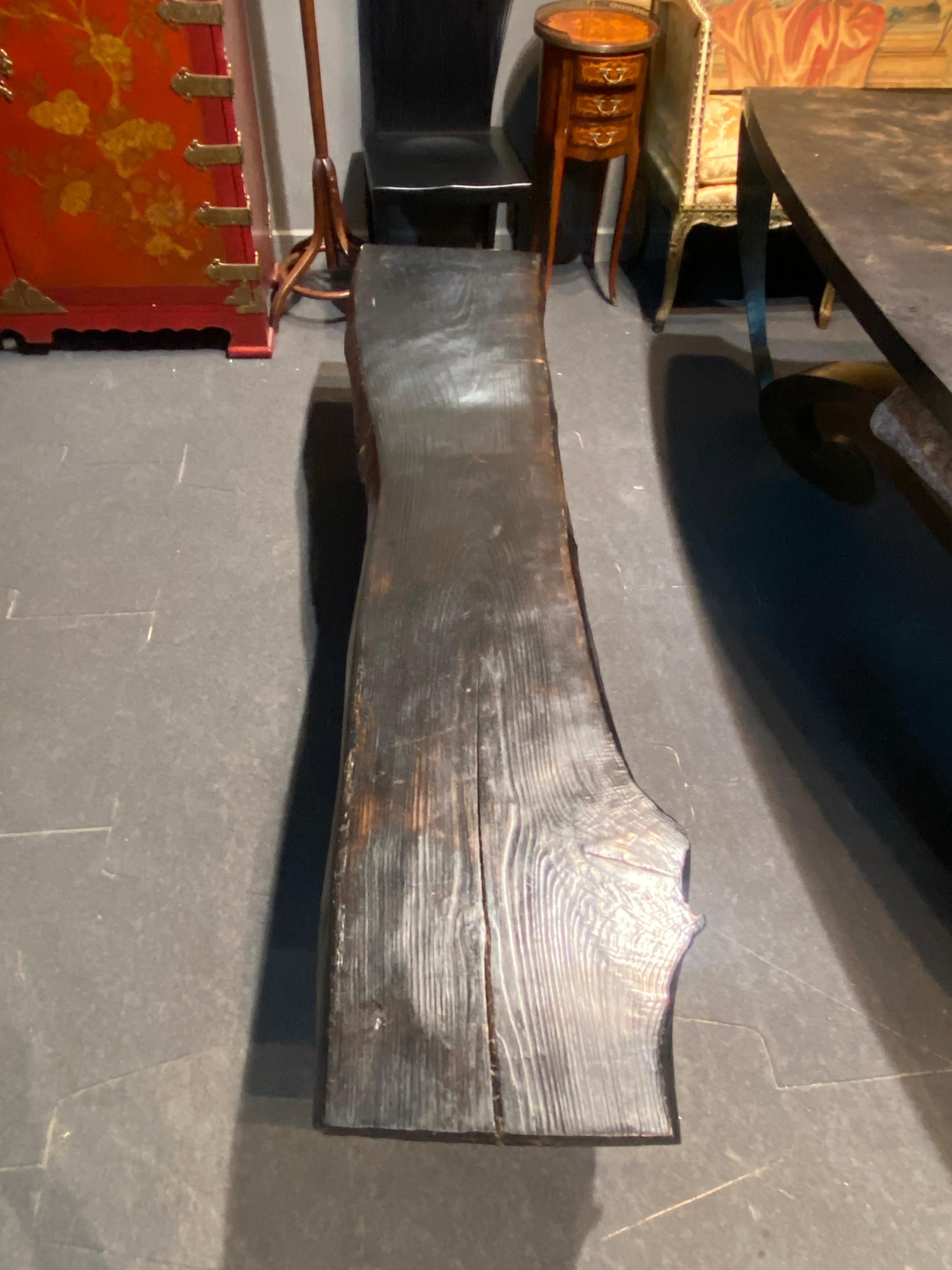 Vintage French Black Wooden Bench Raised on Metal Feet Brutalist Period For Sale 10