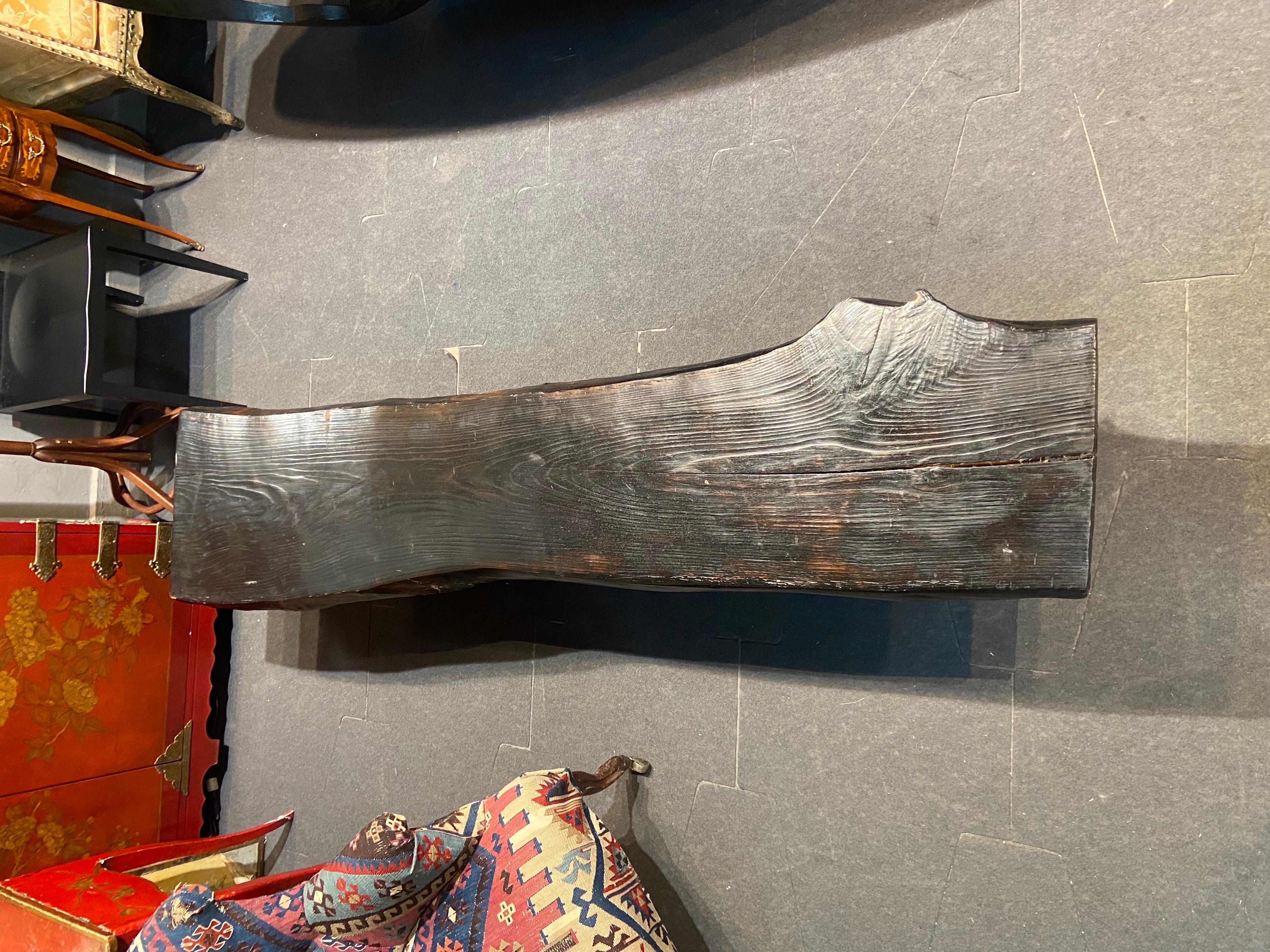 Vintage French Black Wooden Bench Raised on Metal Feet Brutalist Period For Sale 3