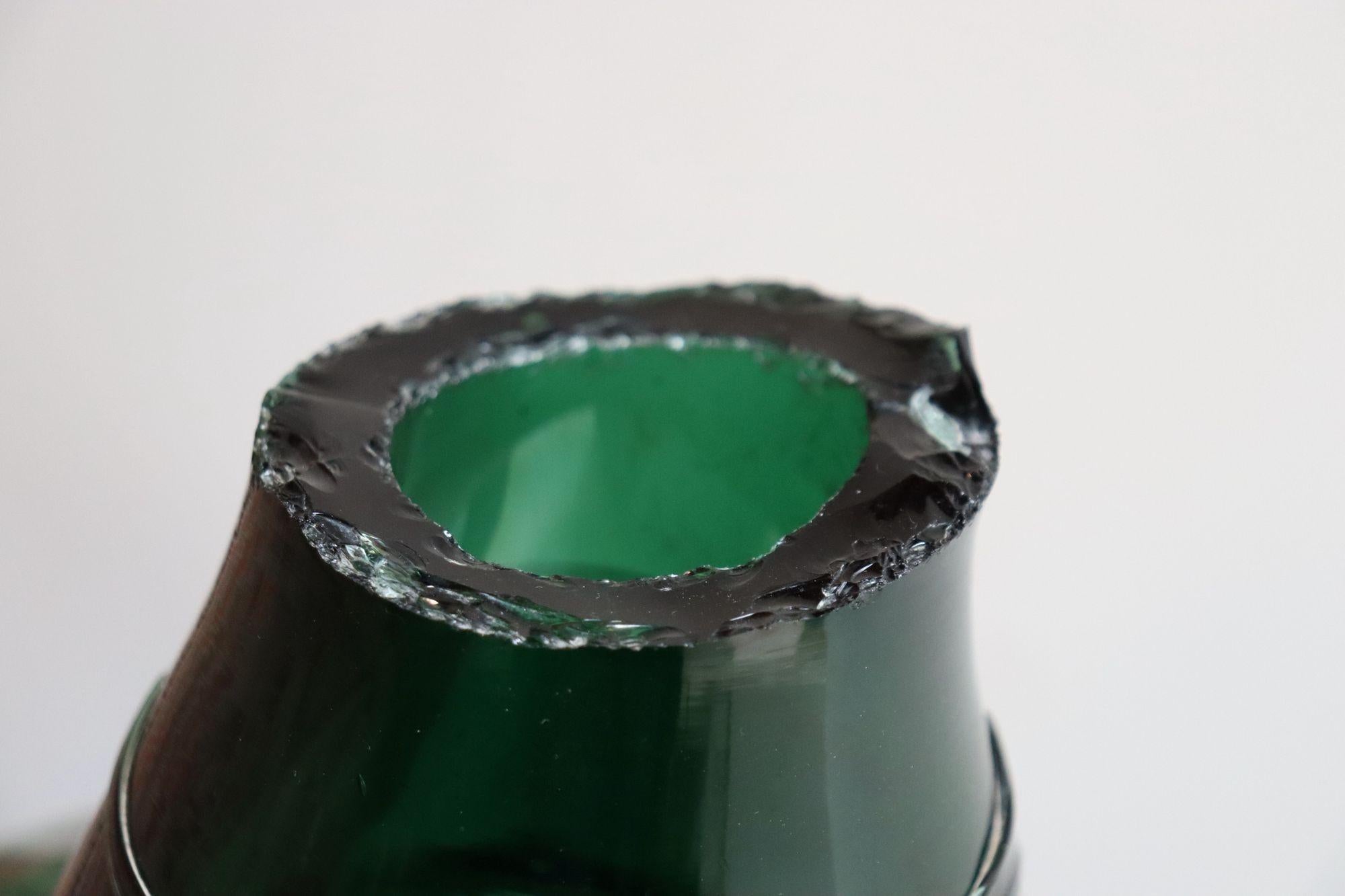 Vieux commode Demijohn à col large en verre soufflé français en vert sarcelle en vente 4