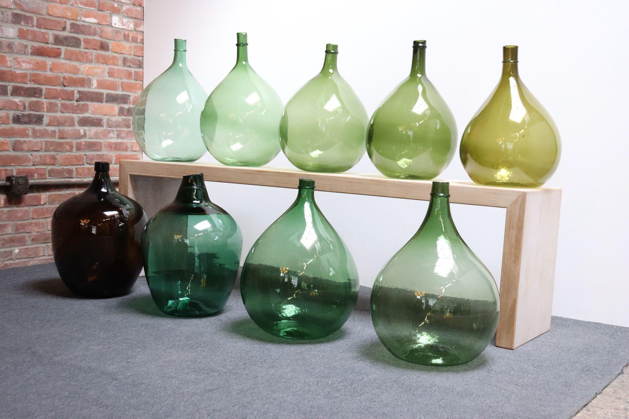 Vieux commode Demijohn à col large en verre soufflé français en vert sarcelle en vente 8