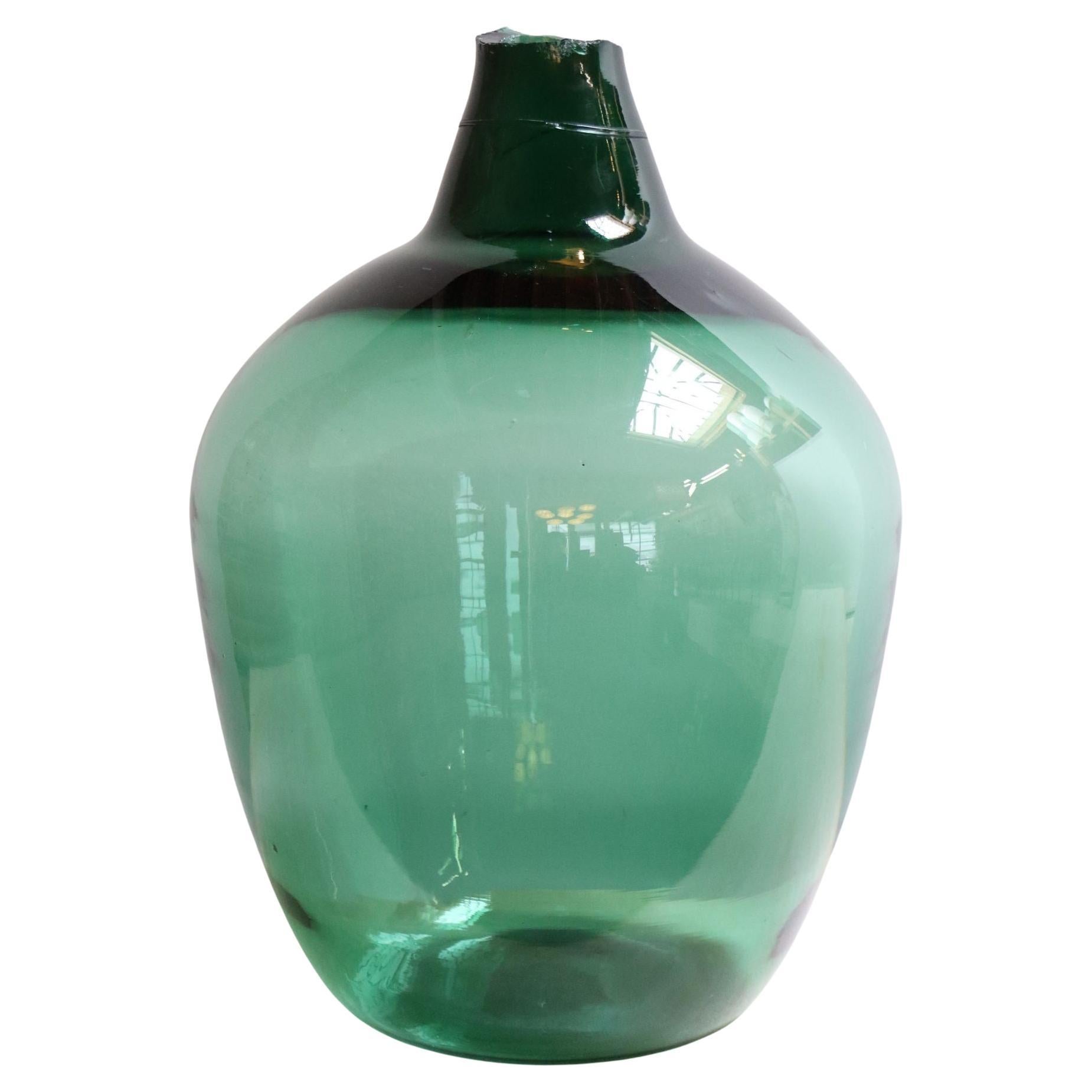 Französischer Demijohn-Carboy aus geblasenem Glas mit breitem Halsausschnitt in Tealgrün, Vintage