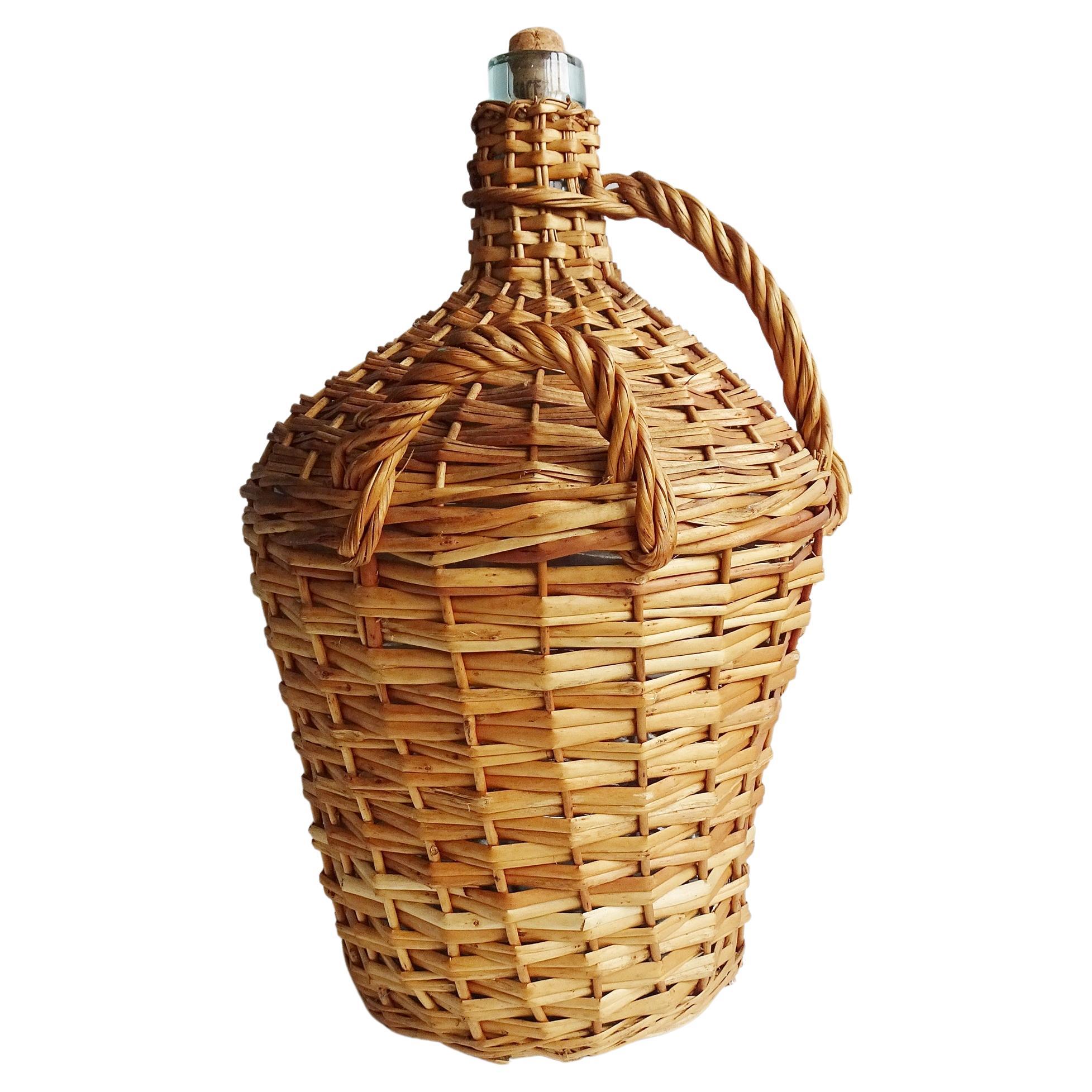 MidCentury French Patinated Vintner Iron Basket with Demijohn Wine