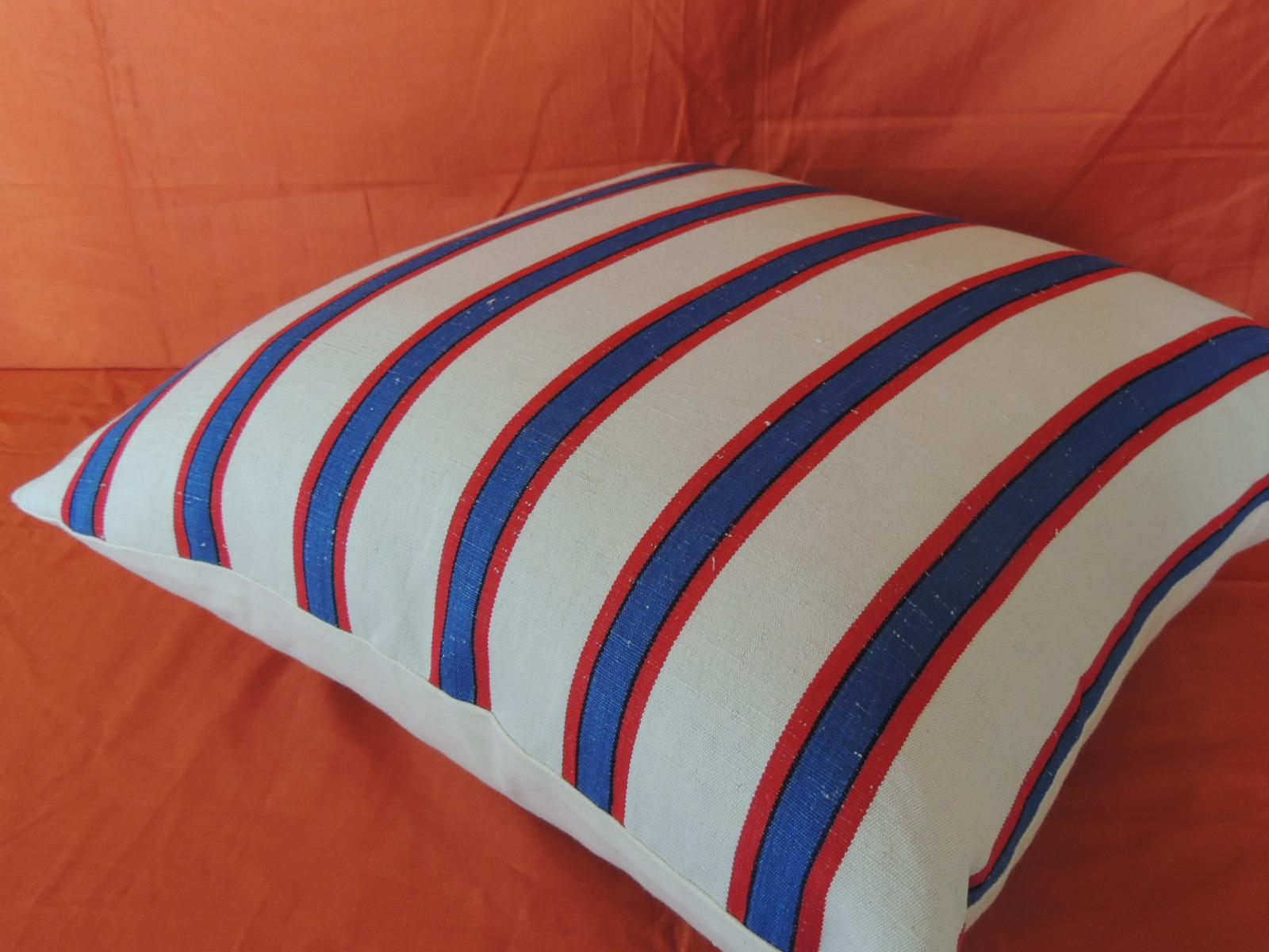 French Provincial Vintage French Blue and Red Stripes Decorative Pillow