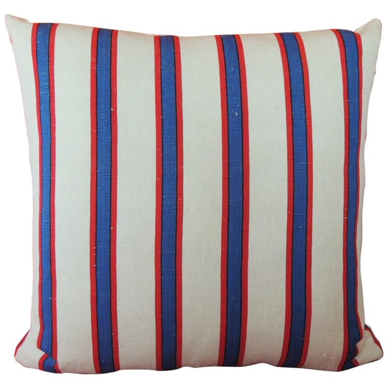 Vintage French Blue And Red Stripes Decorative Pillow At 1stdibs