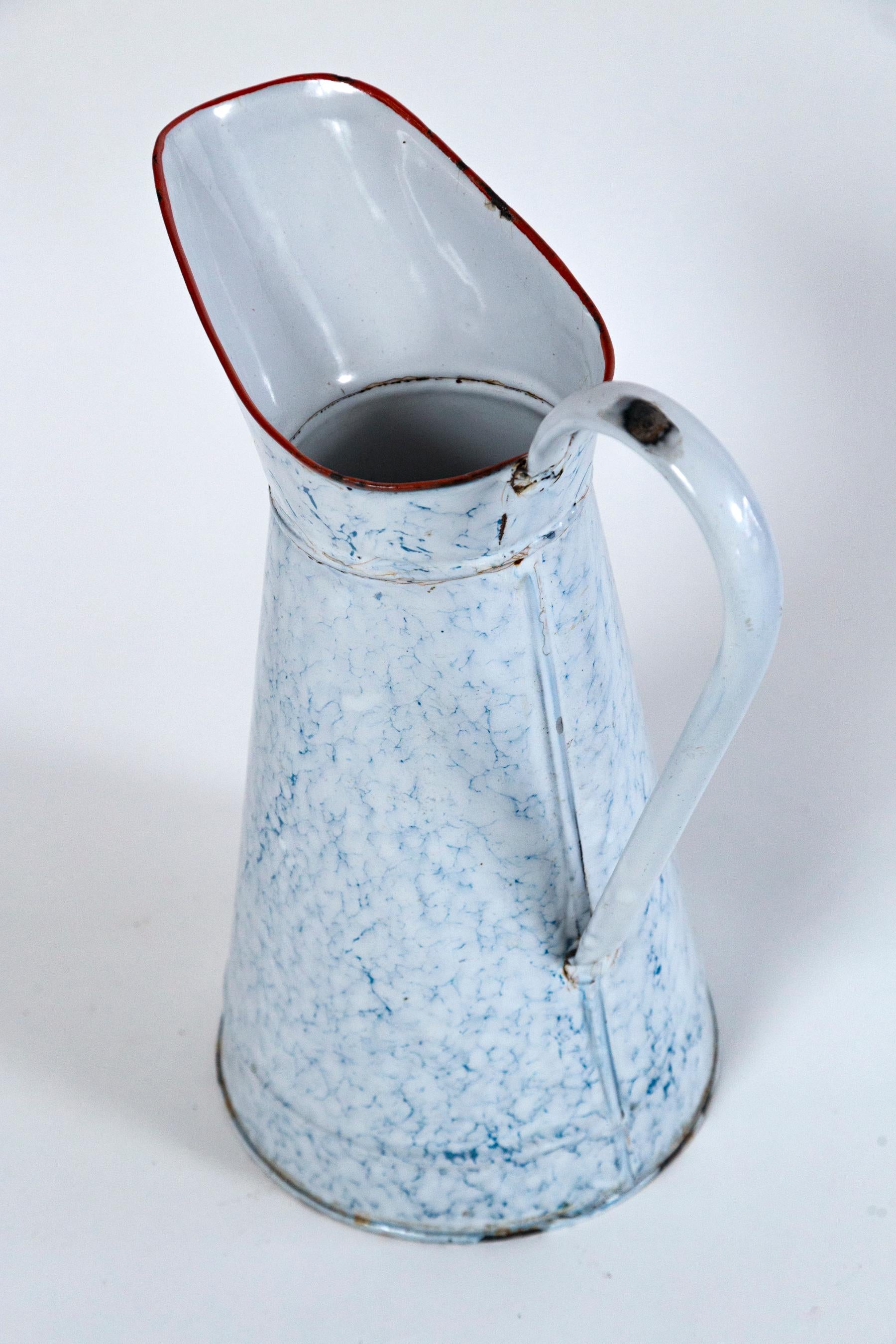 20th Century Vintage French Blue and White Enamelware Pitcher, circa 1920's