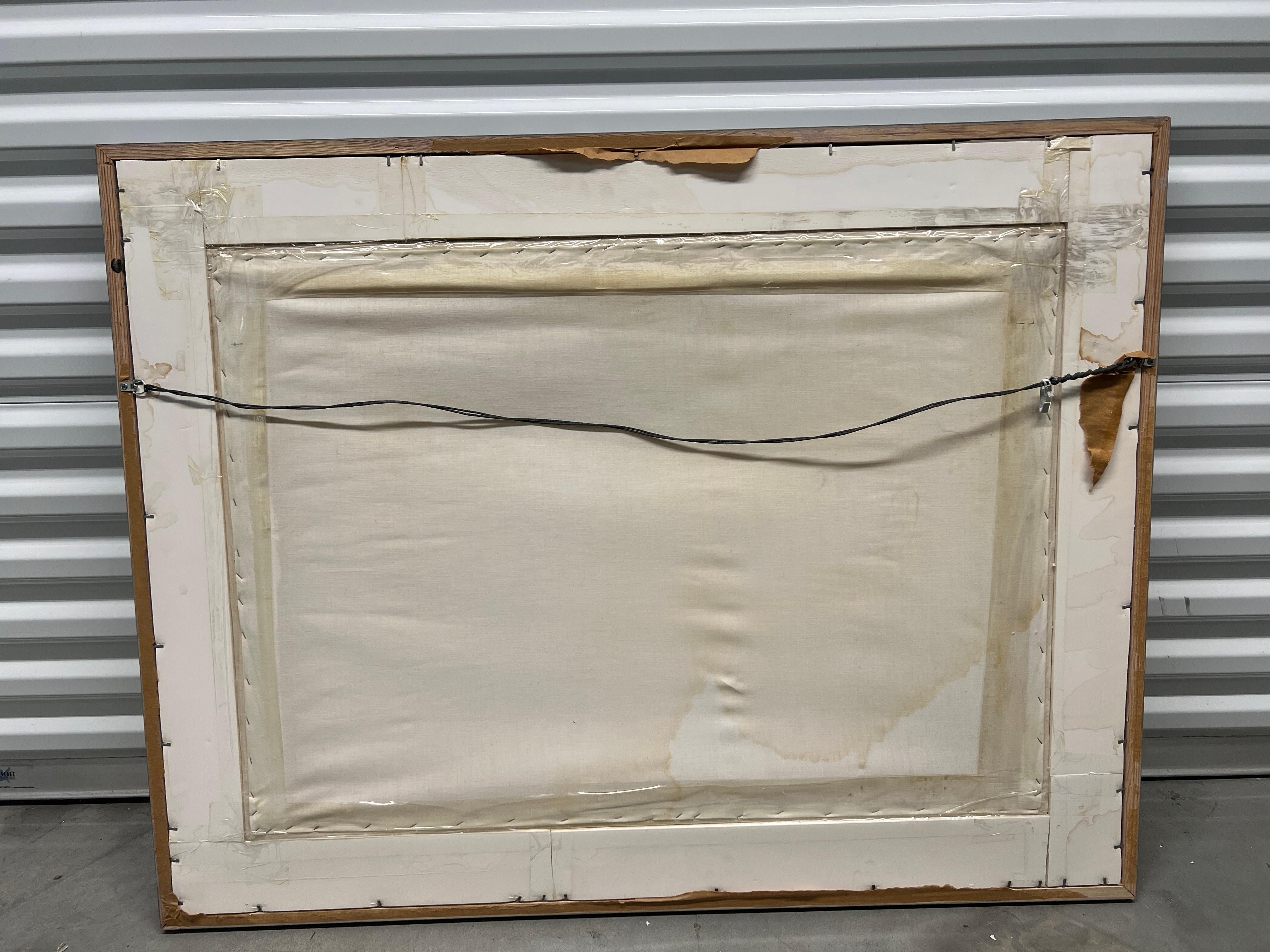Vintage French Blue and White Toile De Jouy Framed Designer Fabric Panel For Sale 2