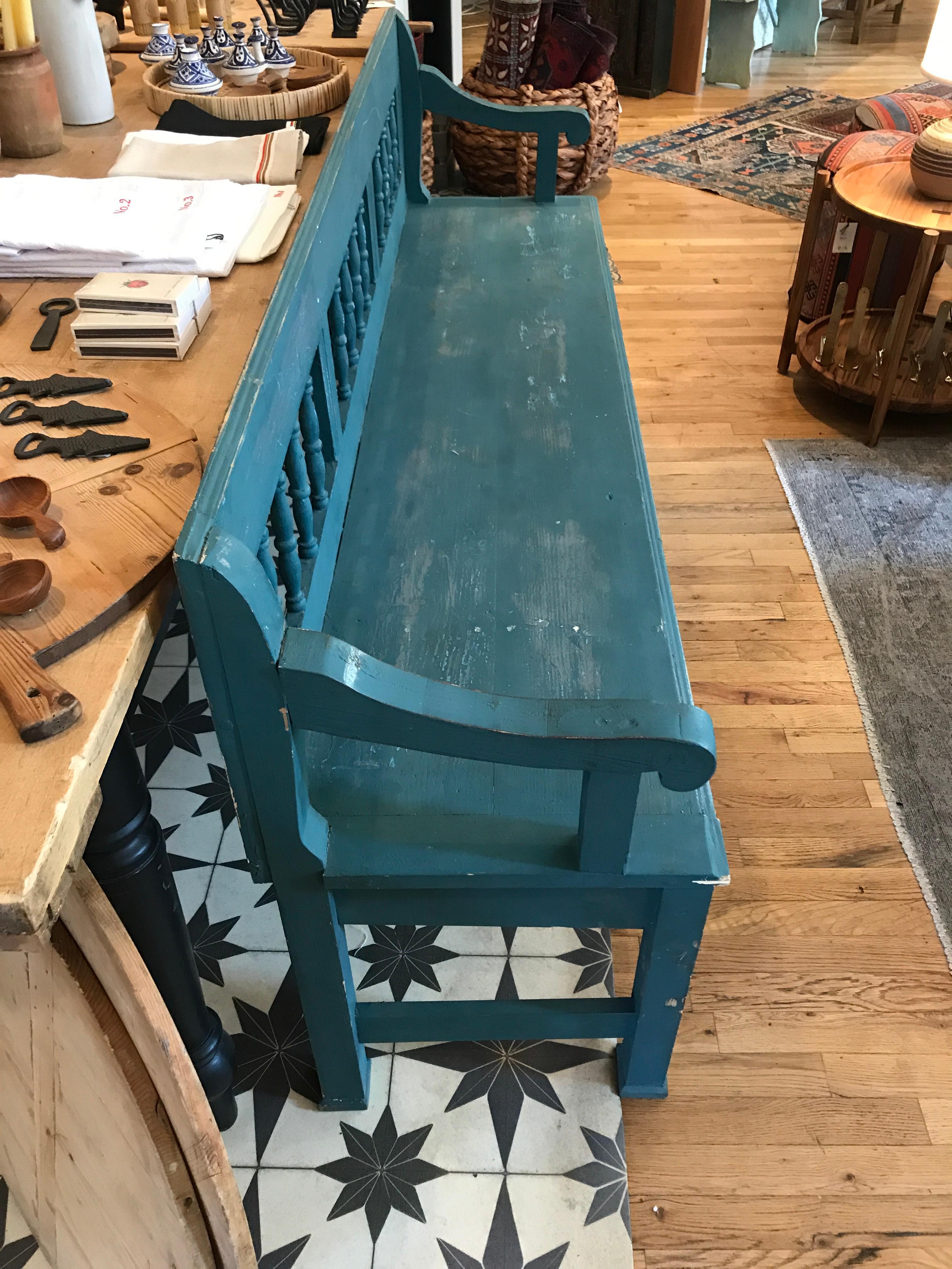 Vintage French Blue Bench In Good Condition In Los Angeles, CA