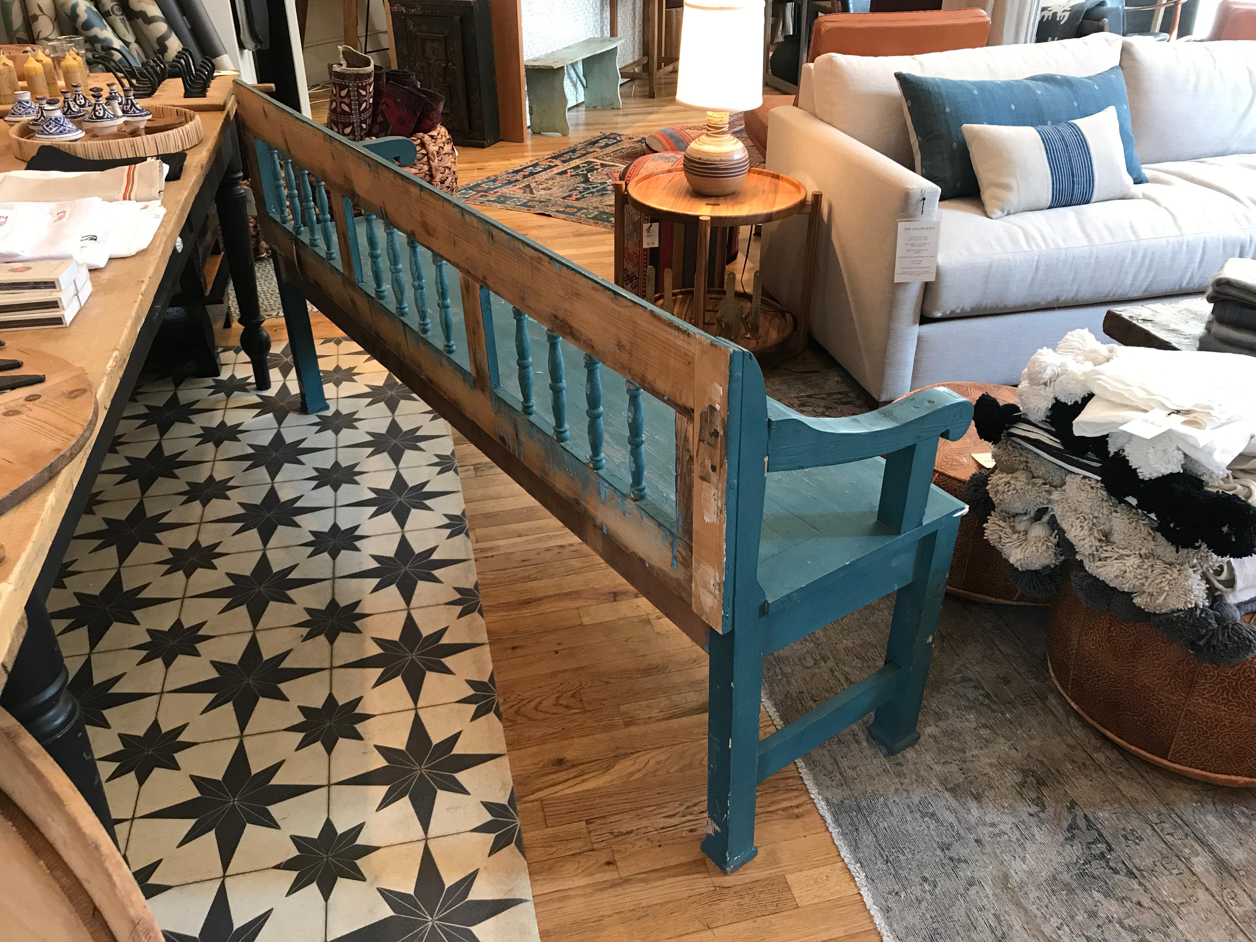Oak Vintage French Blue Bench