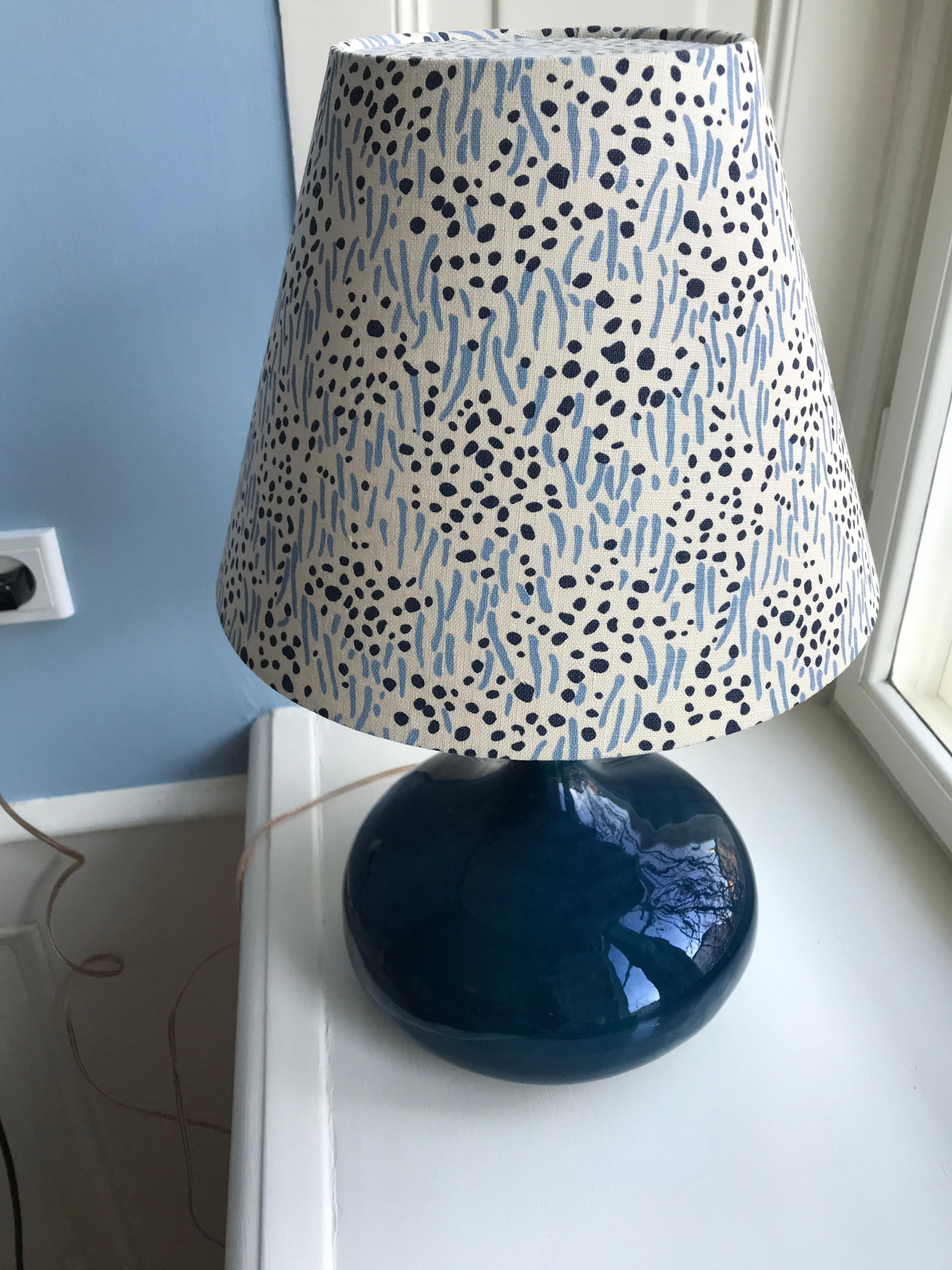 Vintage French Blue Ceramic Table with Customized Lampshade In Good Condition In Copenhagen K, DK