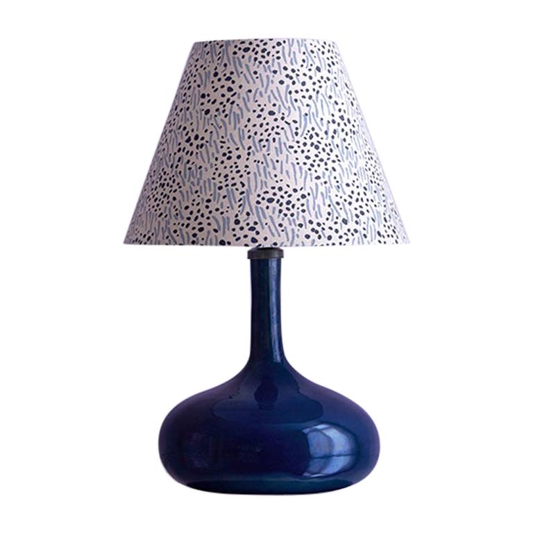 Vintage French Blue Ceramic Table with Customized Lampshade