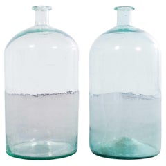 Vintage French Blue & Clear Glass Demijohns - Pair