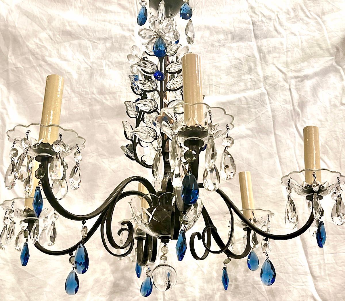 Vintage French Blue Crystals Chandelier In Good Condition For Sale In New York, NY