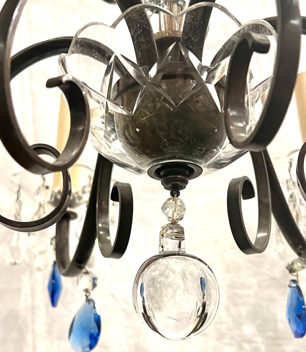 Mid-20th Century Vintage French Blue Crystals Chandelier For Sale