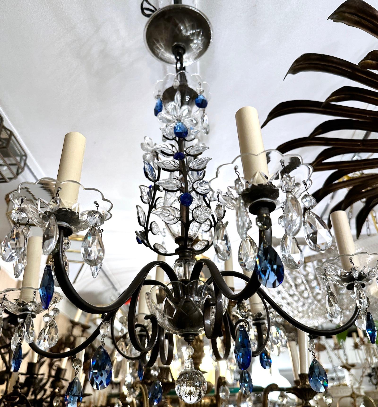 Vintage French Blue Crystals Chandelier For Sale 1