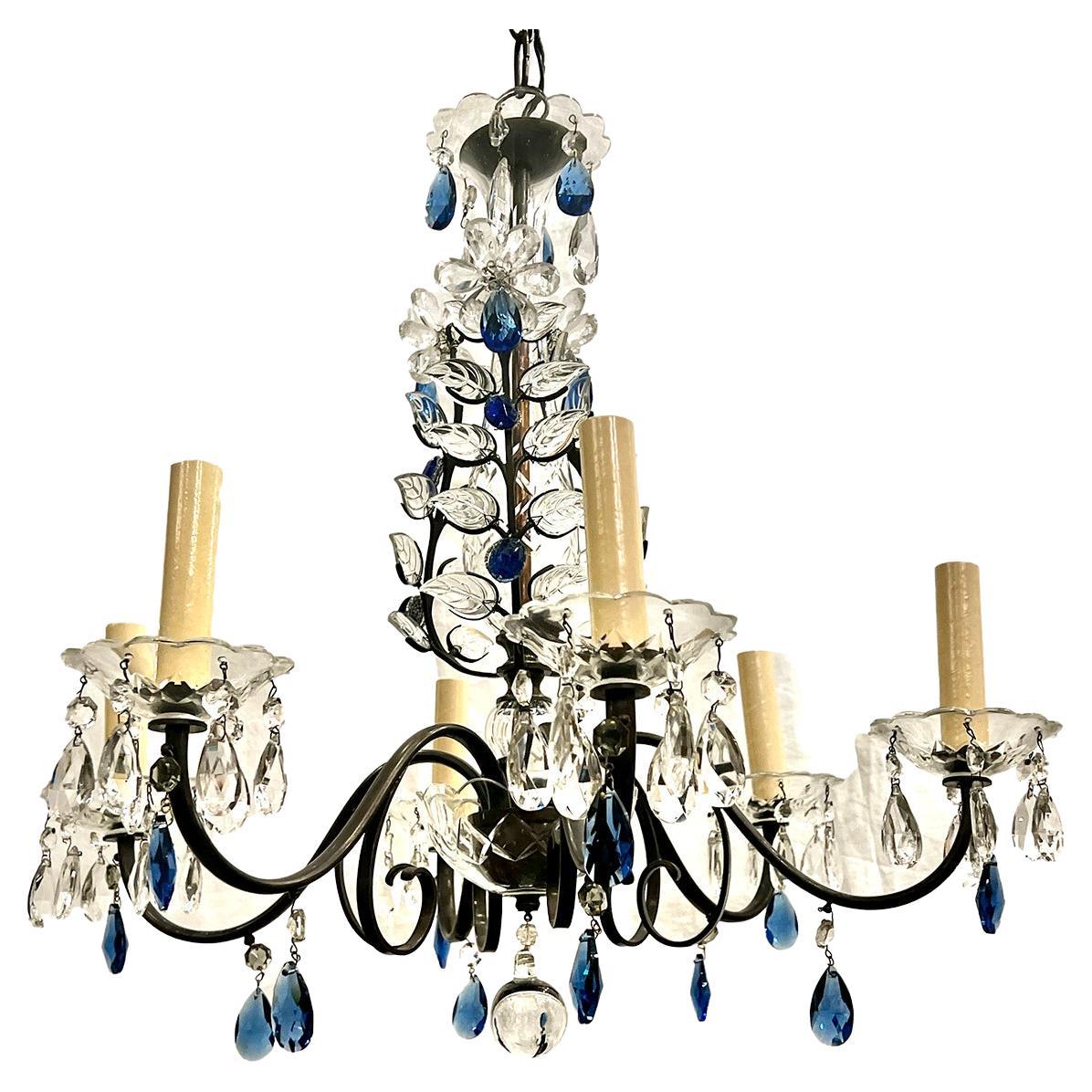 Vintage French Blue Crystals Chandelier For Sale