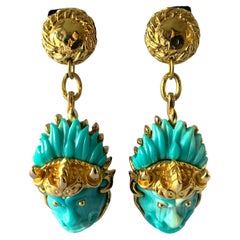 Vintage French Blue Dragon Earrings 