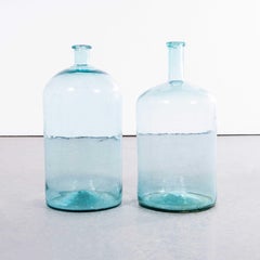 Vintage French Blue Glass Demijohns - Pair