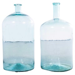 Vintage French Blue Glass Demijohns - Pair
