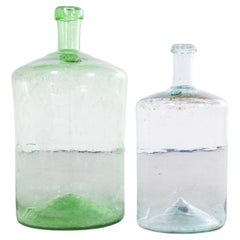 Vintage French Blue Glass Demijohns - Pair