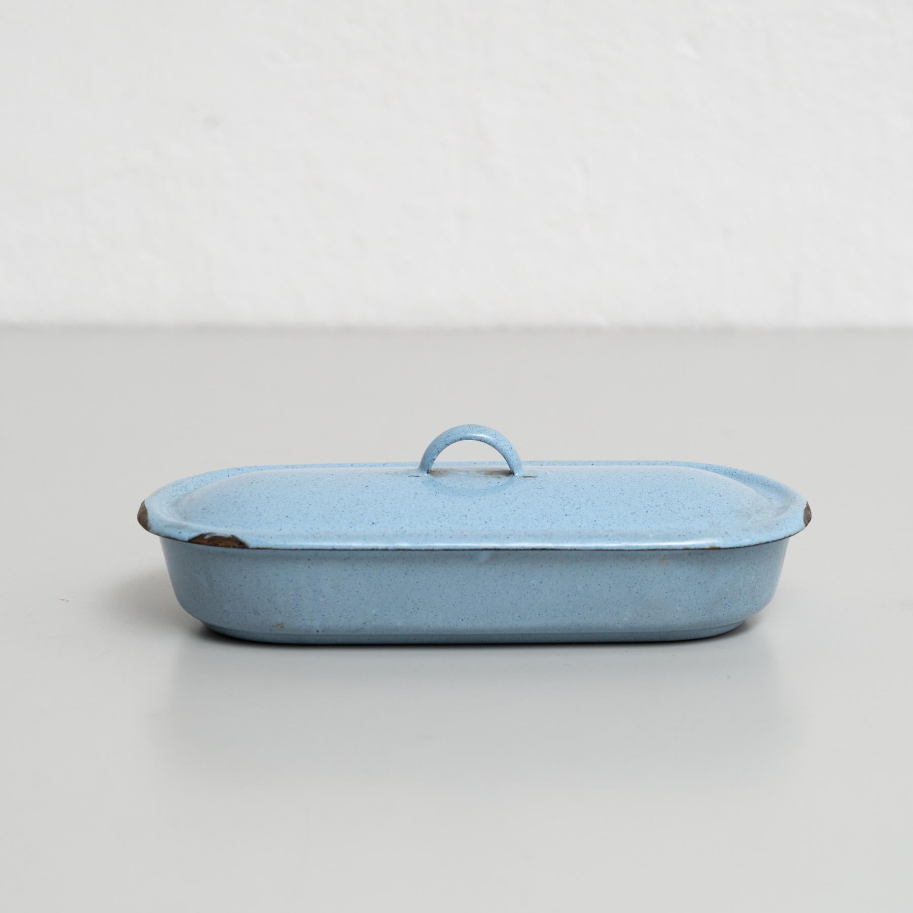 Mid-Century Modern Vintage French Blue Lacquered Metal Tray with Lid – Circa 1940