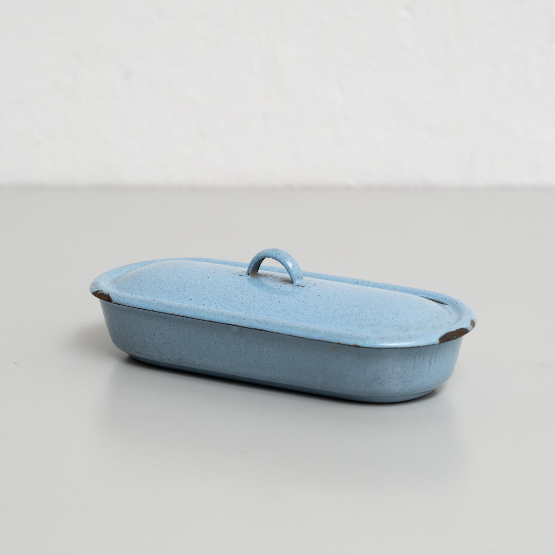 Vintage French Blue Lacquered Metal Tray with Lid – Circa 1940 In Good Condition In Barcelona, ES
