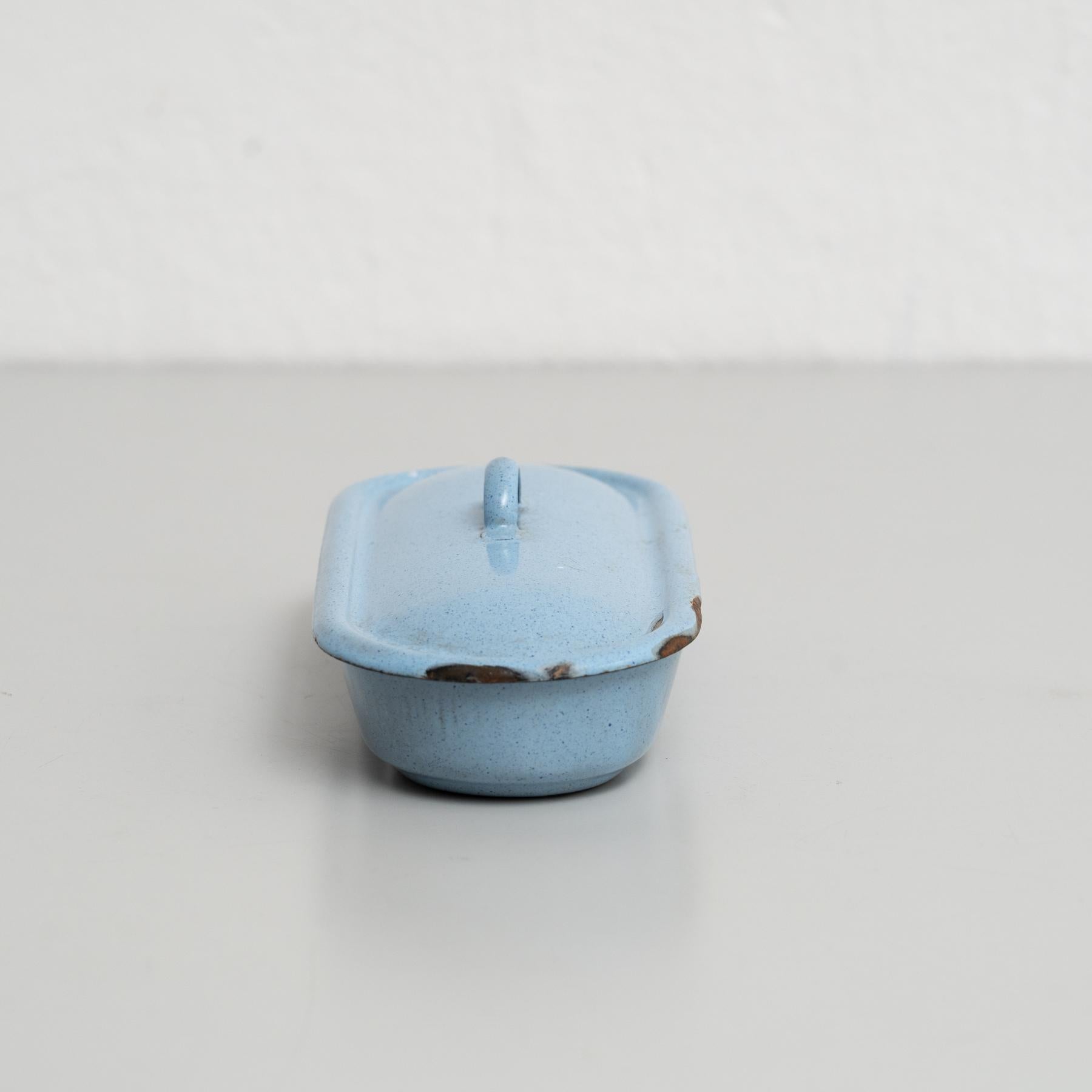 Mid-20th Century Vintage French Blue Lacquered Metal Tray with Lid – Circa 1940