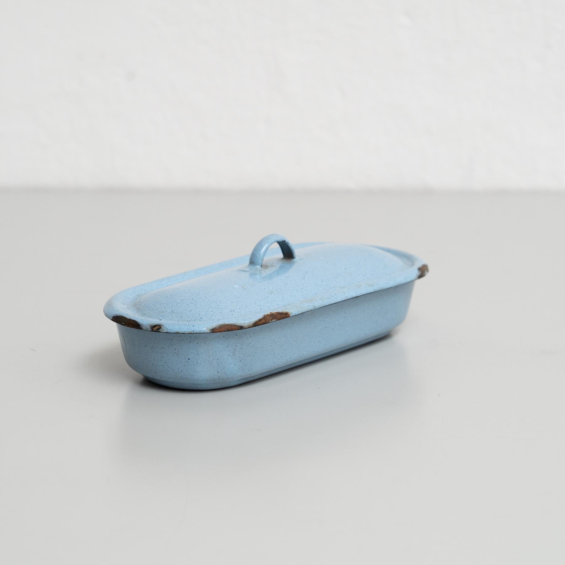 Vintage French Blue Lacquered Metal Tray with Lid – Circa 1940 1