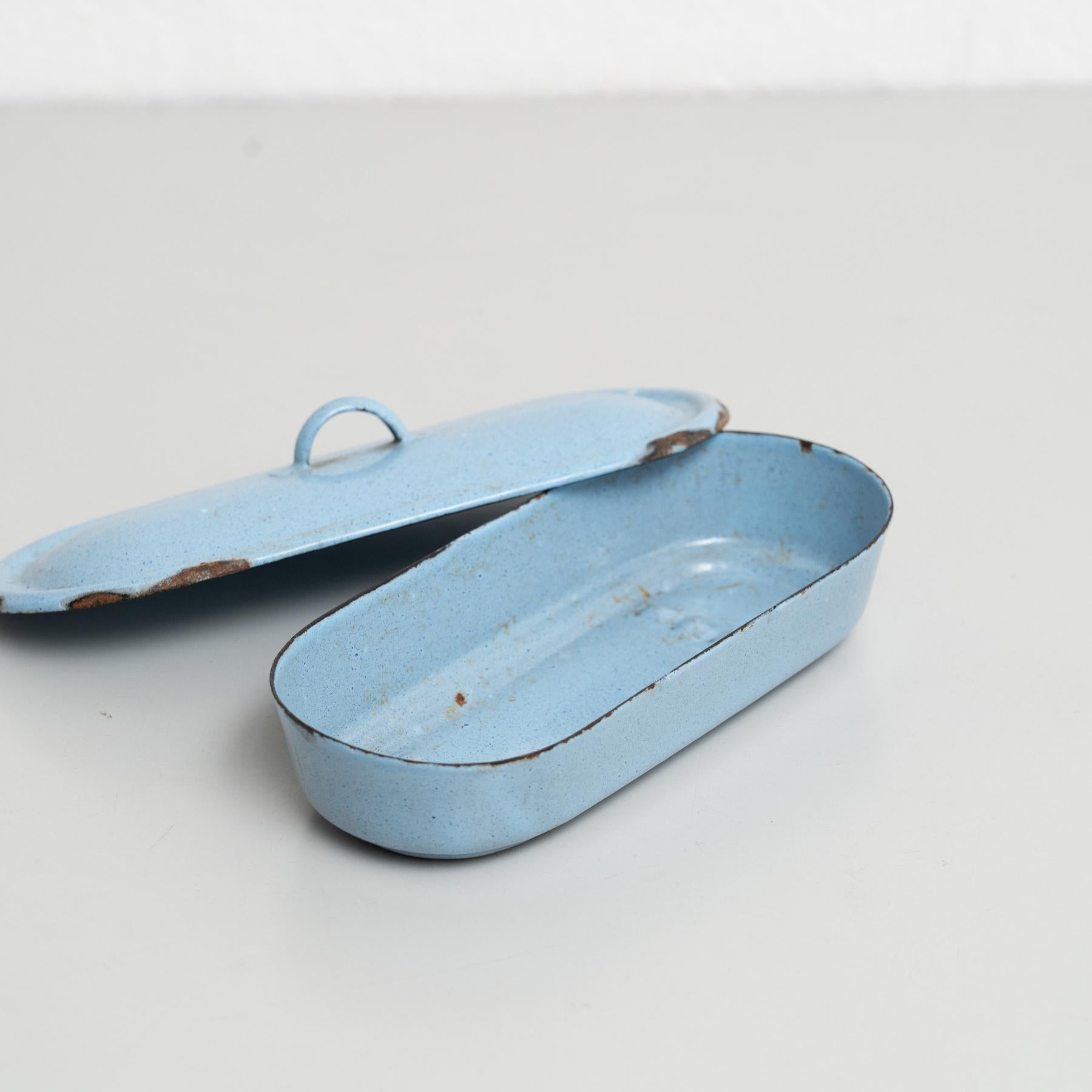 Vintage French Blue Lacquered Metal Tray with Lid – Circa 1940 2