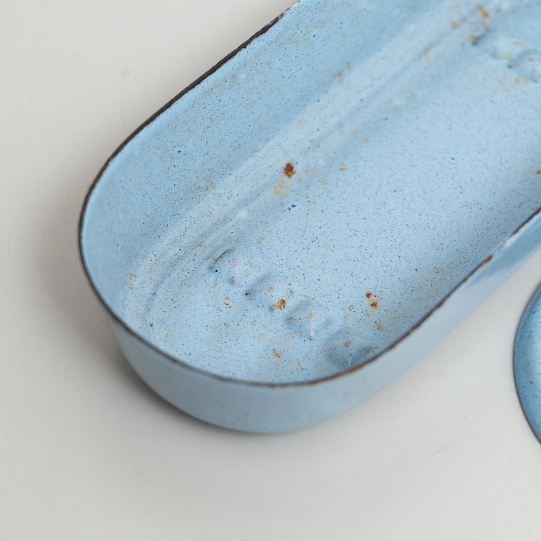 Vintage French Blue Lacquered Metal Tray with Lid – Circa 1940 3